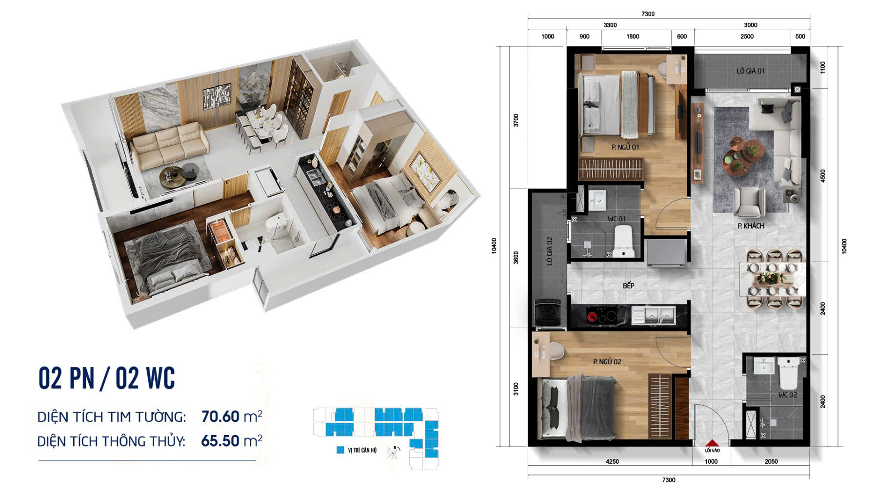 căn hộ Symlife 2 PN  (Symphony of life) 72 m2 - 2 tỷ 6 thanh toán 260 triệu 